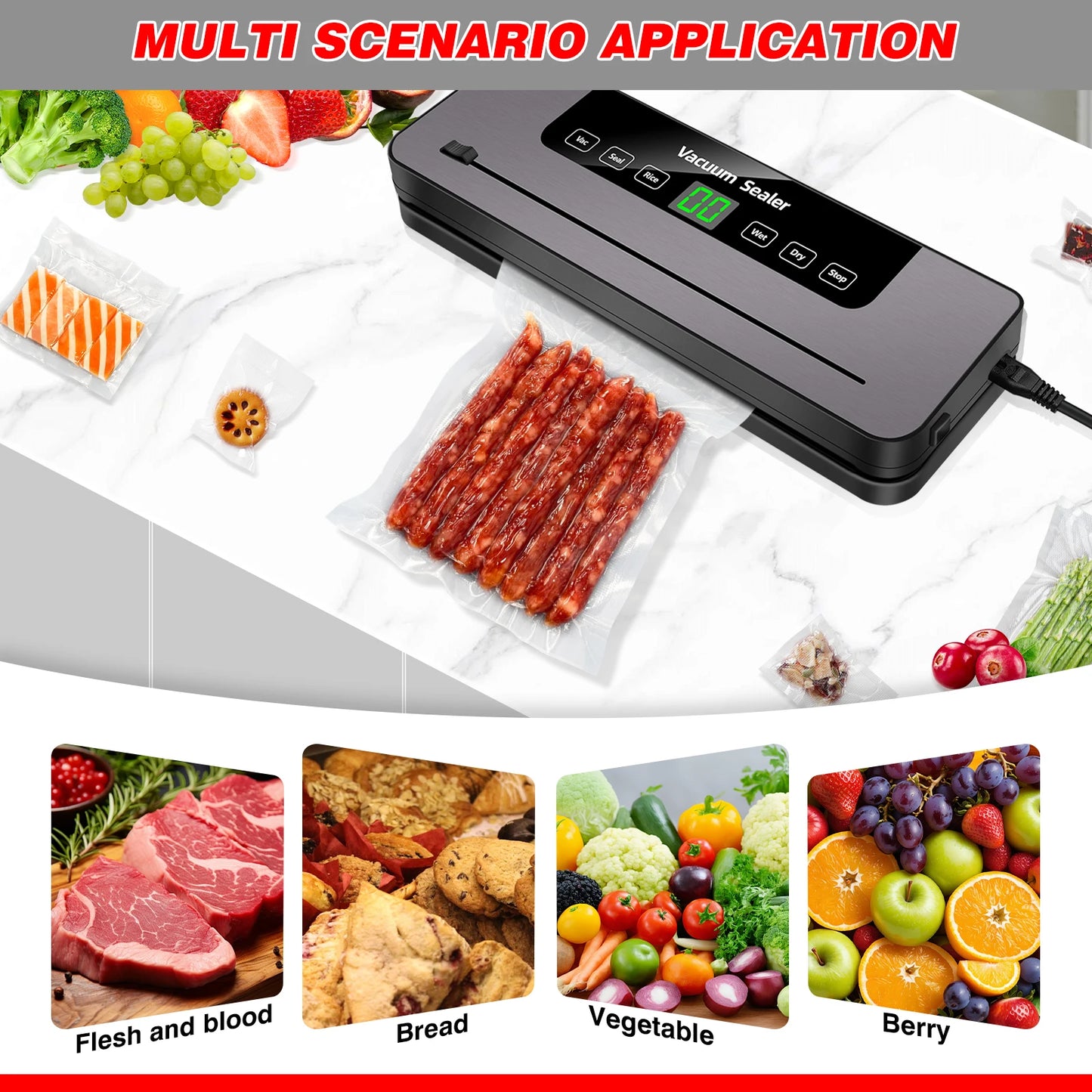 5-in-1 Automatic Vacuum Sealer with Bags & Cutter
