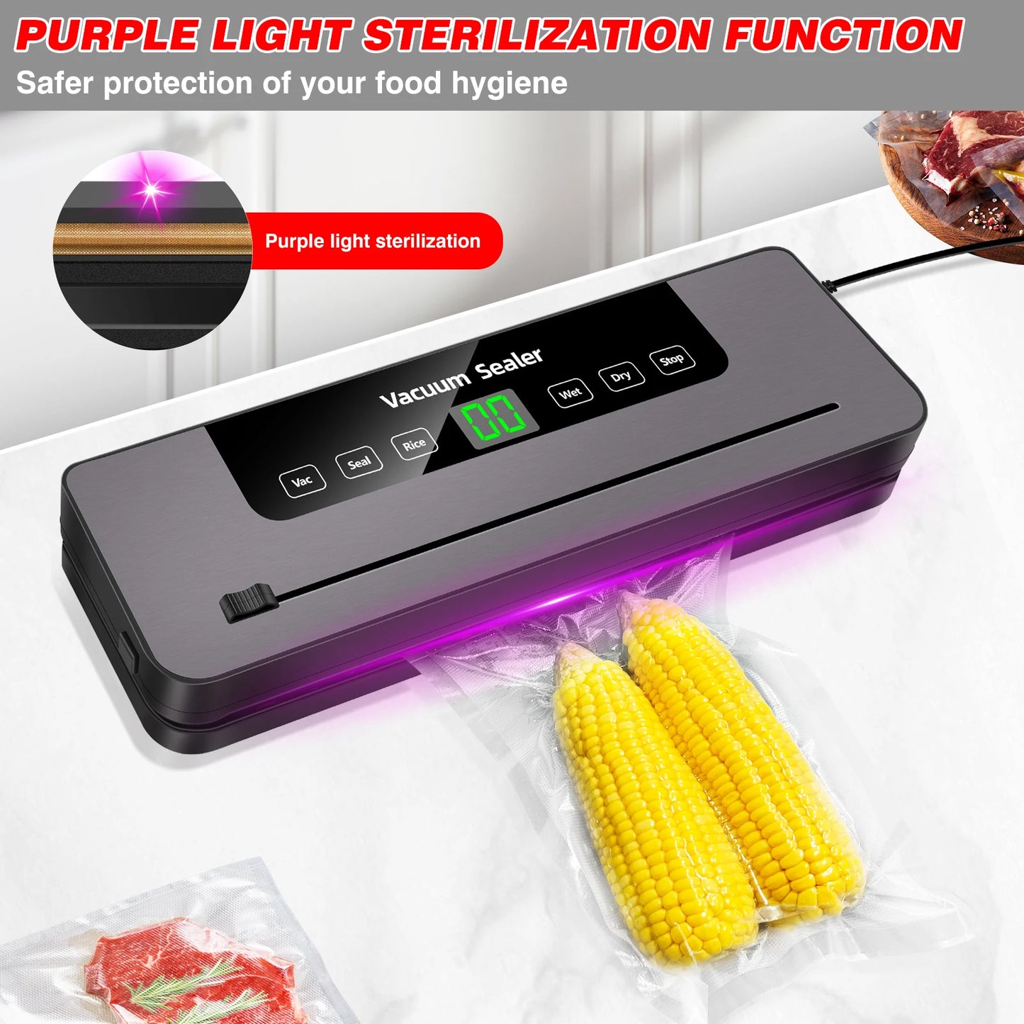 5-in-1 Automatic Vacuum Sealer with Bags & Cutter