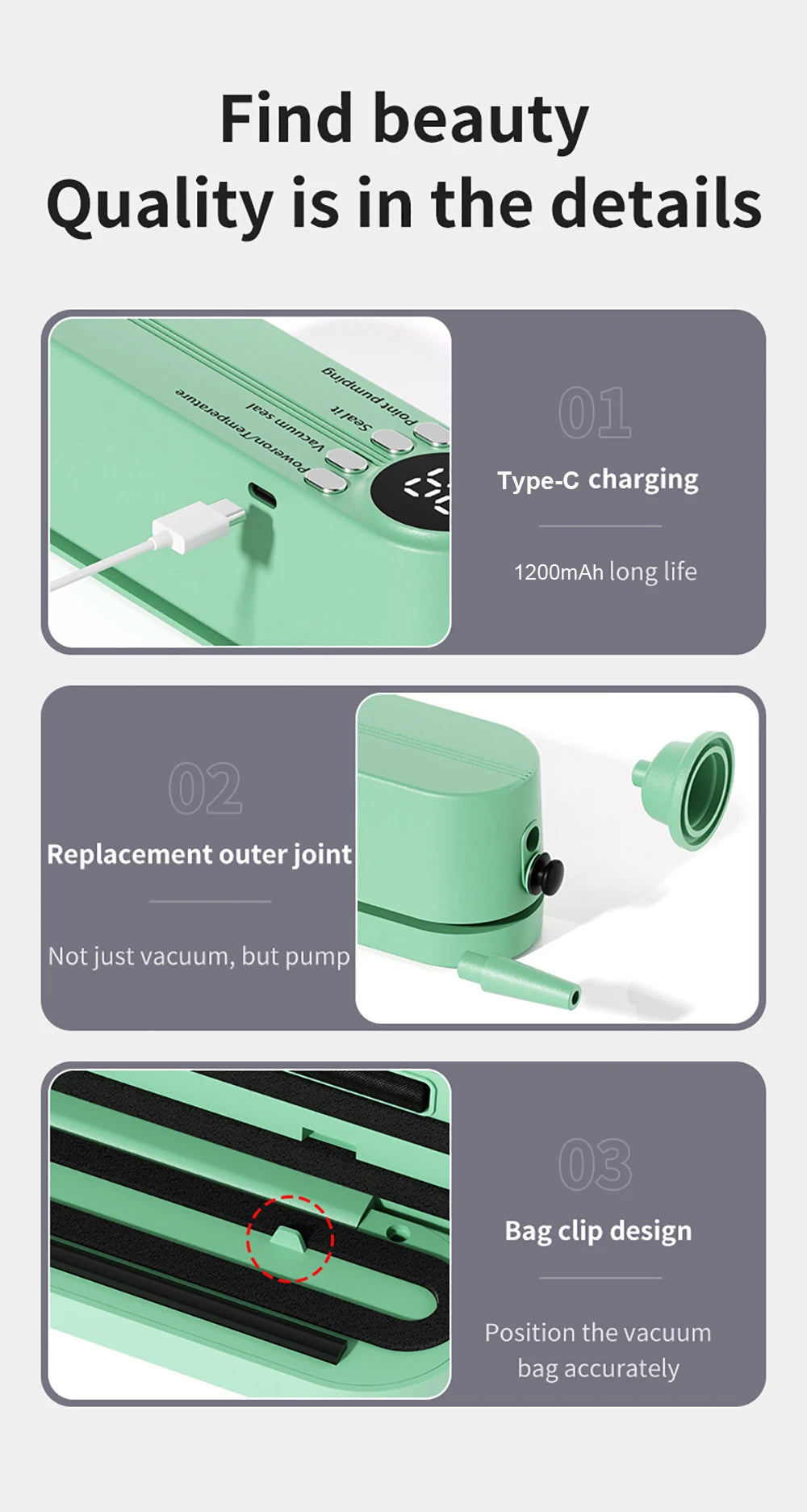 Vacuum Sealer Portable Mini Multifunctional Food Sealer Rechargeable Food Package Plastic Bags Automatic Vacuum Sealing Machine