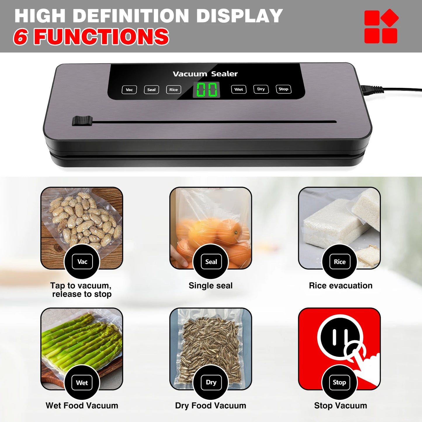 5-in-1 Automatic Vacuum Sealer with Bags & Cutter